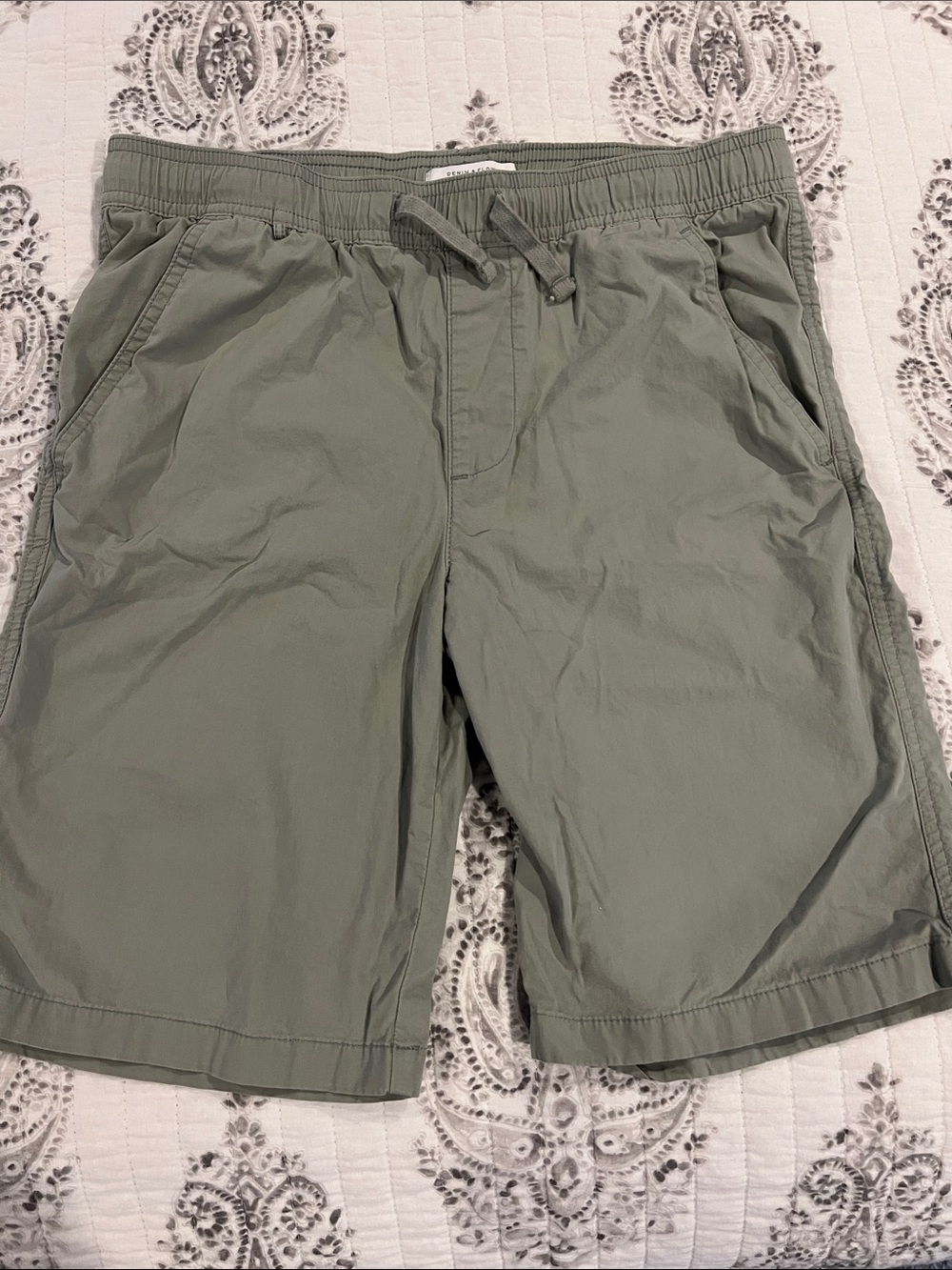 Denim & Flower Olive Green Drawstring Athletic Shorts